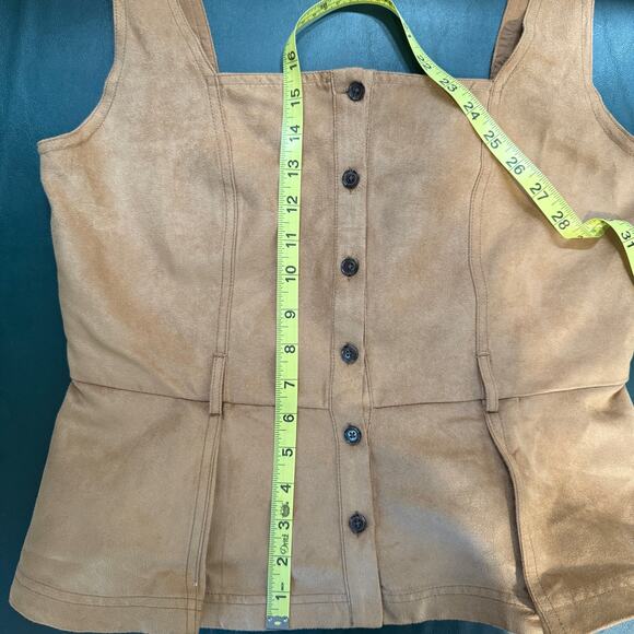 Banana Republic Vegan Suede Womens Sz 6 Camel Brown Sleeveless Peplum Western - Picture 9 of 10